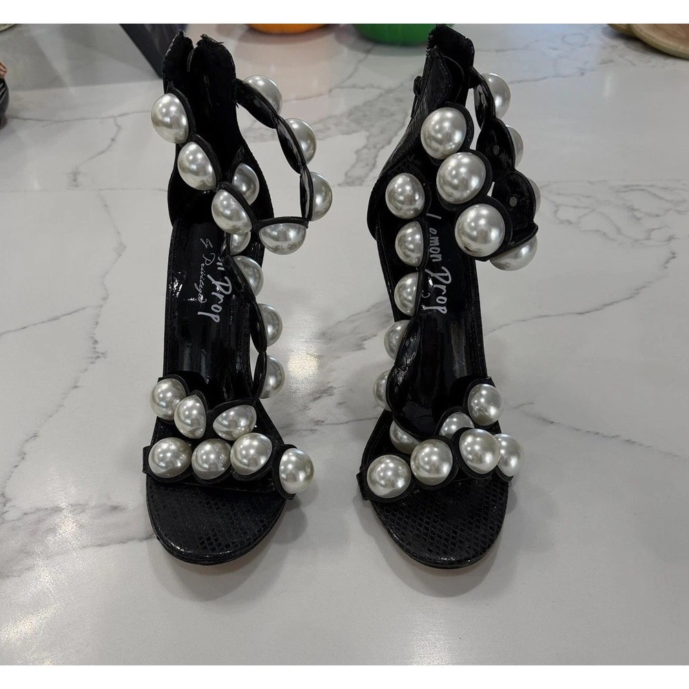 Lemon Drop Andela Shoes Womens Size 9 Black Pearl Strappy High‎ Heel Sandals